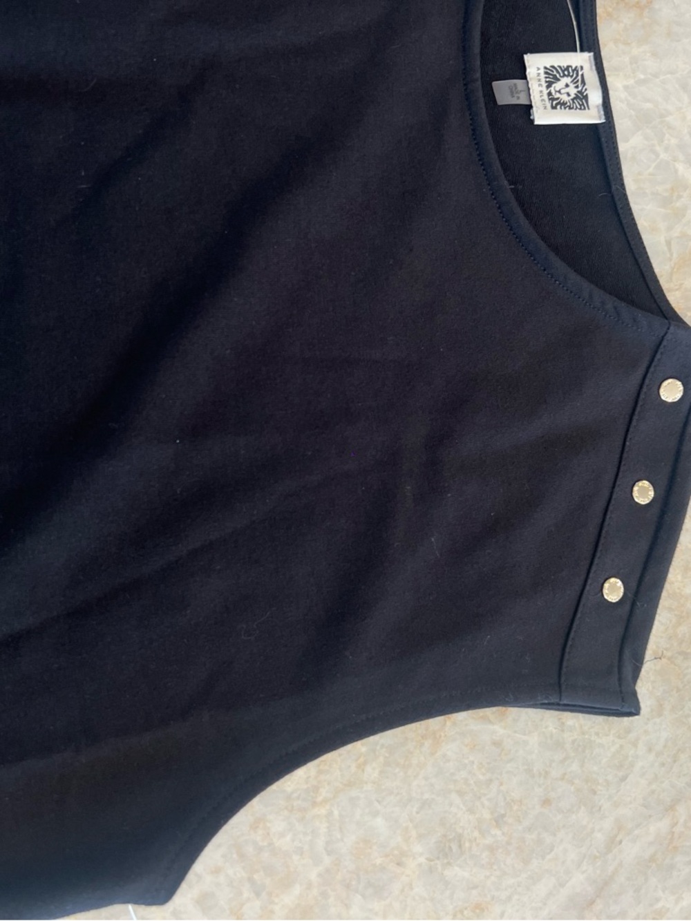 Anne Klein Black Sleeveless Tank with Shoulder Button Detail - Picture 4 of 8